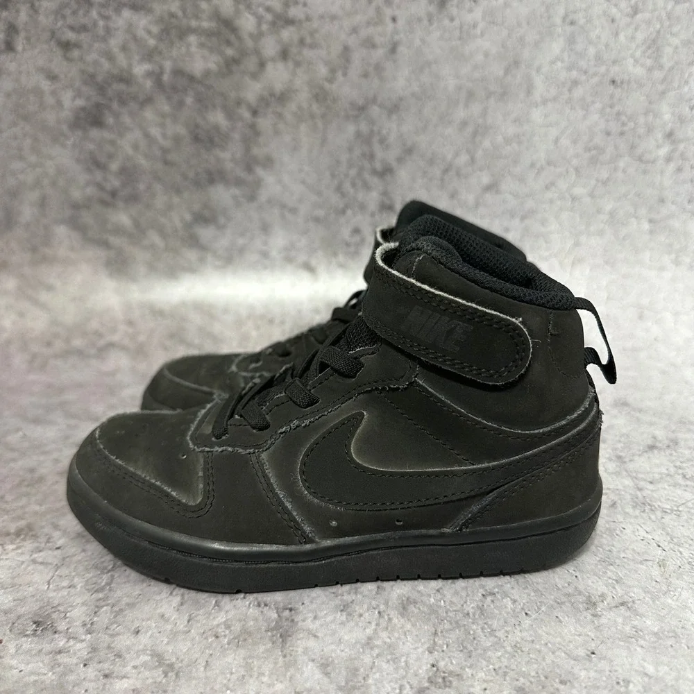 Nike Court Borough Mid 2 Kids 11C Black Sneakers CW5868-001 Mid Top Hook Loop